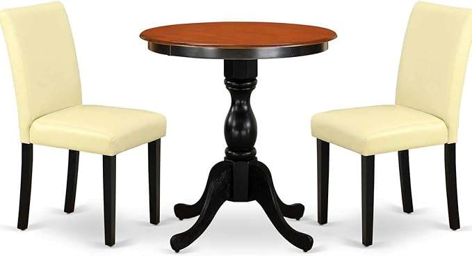 East West Furniture Eden 3 Piece Room Set Contains a Round Kitchen Table with Pedestal and 2 Eggnog Faux Leather Parson Dining Chairs, 30x30 Inch, ESAB3-BCH-73 - LeafyLoom