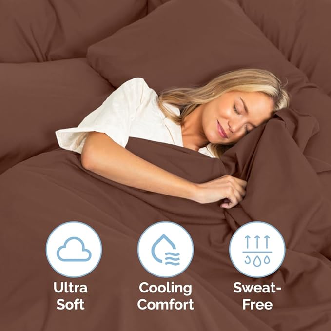 King Size 4 Piece Sheet Set - Comfy Breathable & Cooling Sheets - Hotel Luxury Bed Sheets for Women & Men - Deep Pockets, Easy-Fit, Extra Soft & Wrinkle Free Sheets - Brown Oeko-Tex Bed Sheet Set - LeafyLoom