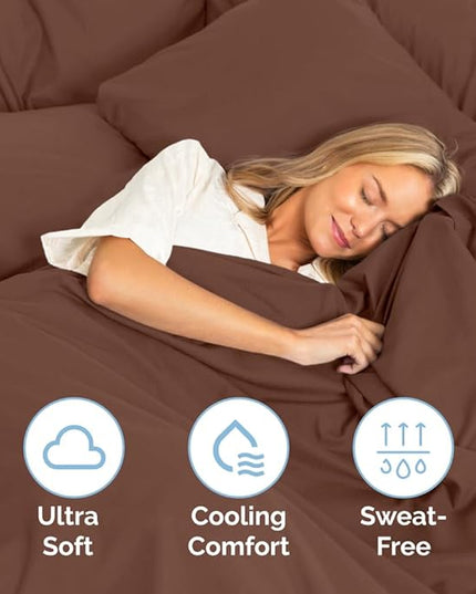 Full Size 4 Piece Sheet Set - Comfy Breathable & Cooling Sheets - Hotel Luxury Bed Sheets for Women & Men - Deep Pockets, Easy-Fit, Extra Soft & Wrinkle Free Sheets - Brown Oeko-Tex Bed Sheet Set - LeafyLoom