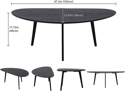 FIRMINANA Mid Century Modern Coffee Table,Large Oval Black Coffee Table for Living Room,Oval Small Mangotop Black Coffee Table for Small Spaces,Black-47.3" W x23.63 D x 17.72" H - LeafyLoom