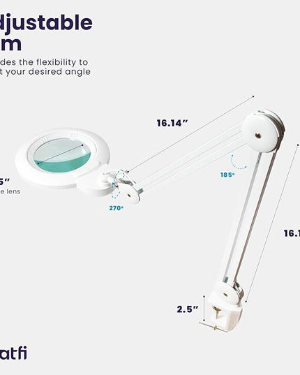 Neatfi (New Model) 1,200 Lumens Super LED Magnifying Lamp with Clamp, 8 Diopter, 5 Inches Wide Lens, Correlated Color Temperature Control, 12W, 120 Pcs SMD LED (White, 5 Inch Lens) - LeafyLoom