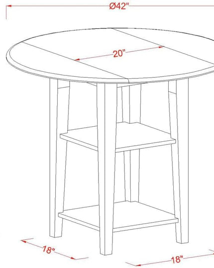 East West Furniture SUKE3H-BCH-W Sudbury 3 Piece Counter Height Set Contains a Round Wooden Table with Dropleaf & Shelves and 2 Kitchen Dining Chairs, 42x42 Inch - LeafyLoom