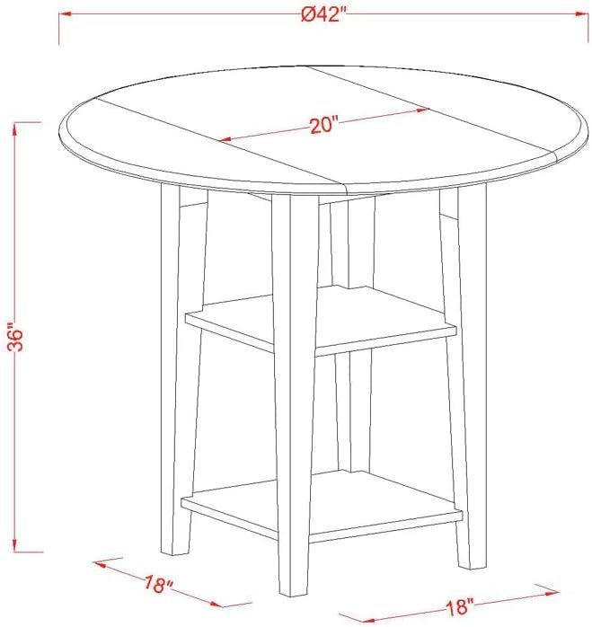 East West Furniture SUKE3H-BCH-W Sudbury 3 Piece Counter Height Set Contains a Round Wooden Table with Dropleaf & Shelves and 2 Kitchen Dining Chairs, 42x42 Inch - LeafyLoom