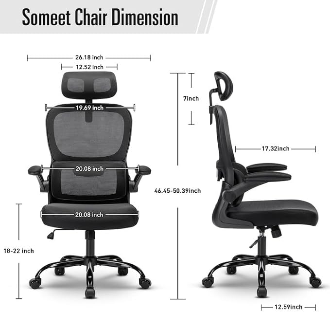 Office Chair, Ergonomic Office Chair Desk Chair with Headrest, High Back Mesh Computer Chairs for Home Office with Adjustable Back Support, 350lbs Comfortable Black Office Chair, Tilt Lock - LeafyLoom