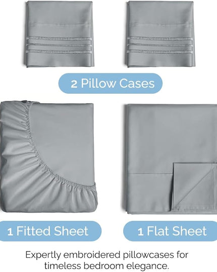Cal King Size 4 Piece Sheet Set - Comfy Breathable & Cooling Sheets - Hotel Luxury Bed Sheets for Women & Men - Deep Pockets, Easy-Fit, Soft & Wrinkle Free Sheets - Steel Blue Oeko-Tex Bed Sheet Set - LeafyLoom
