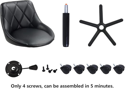 KKTONER Mid Back PU Leather Height Adjustable Swivel Modern Task Chair Computer Office Home Vanity Chair with Wheels (black) - LeafyLoom