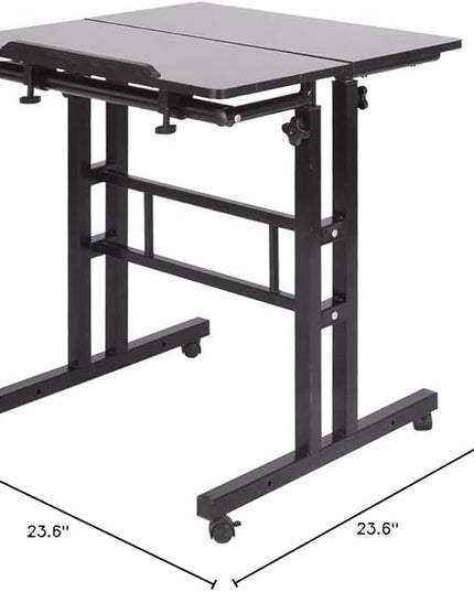 soges Mobile Standing Desk Adjustable Height, Roling Sit-Stand Desk, Small Standing Computer Desk Workstation on Wheels, Sit Stand Up Desk for Home Office, Black - LeafyLoom