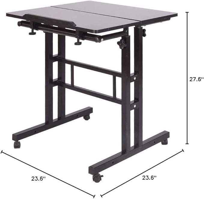 soges Mobile Standing Desk Adjustable Height, Roling Sit-Stand Desk, Small Standing Computer Desk Workstation on Wheels, Sit Stand Up Desk for Home Office, Black - LeafyLoom