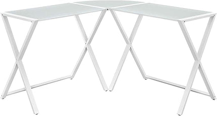 Walker Edison Wright Modern X Leg Glass Top Corner Computer Gaming L Shape Desk Home Office, 51 Inch, White - LeafyLoom