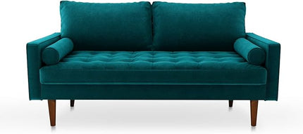 Velvet Furniture for Small Spaces, Mid-Century Modern Loveseats for Living Room, Love Seat Couch Sofas, 70 Inches, Teal Blue - LeafyLoom