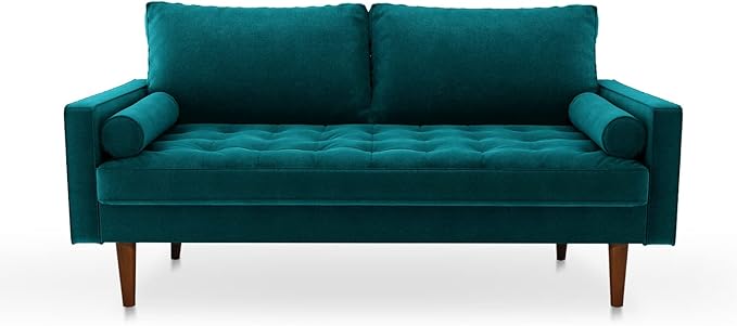 Velvet Furniture for Small Spaces, Mid-Century Modern Loveseats for Living Room, Love Seat Couch Sofas, 70 Inches, Teal Blue - LeafyLoom