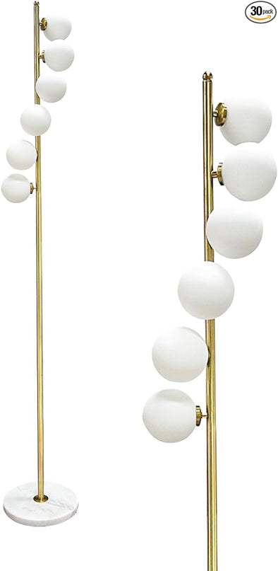 6 Globe Floor Lamp, Using Medieval Modern Floor Lamps, Including Frosted Glass lampshades and Modern Gold Floor Lamps with Light Bulbs, Living Room, Bedroom, and Office Decorations - LeafyLoom