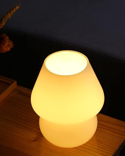 BSOD Mushroom lamp,Glass Mushroom Bedside Table Lamp Translucent Murano Vintage Style Striped Small Nightstand Desklamp Swirl Light for Home Decor, Dining, Living, Bedroom, Gift (Matte White) - LeafyLoom