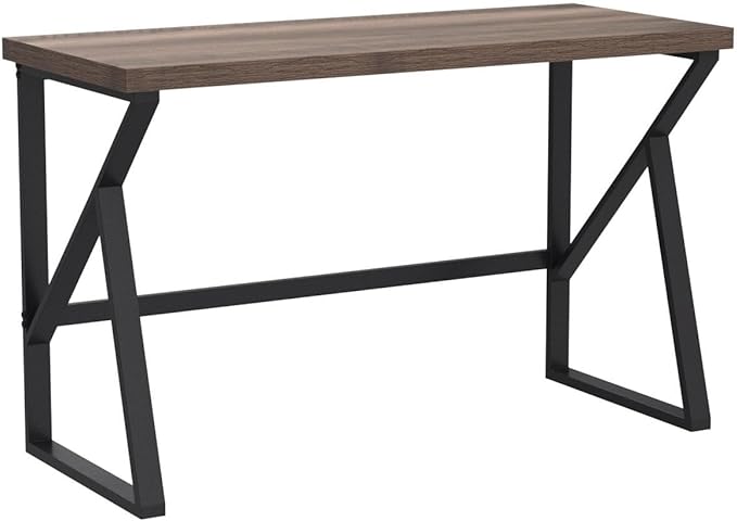 HSH Minimalist PC Desk, Industrial Home Office Desk, Sturdy Wood and Metal Desk, Rustic Vintage Oak 55 Inch Work Study Writing Desks Computer Table for Living Room Bedroom - LeafyLoom
