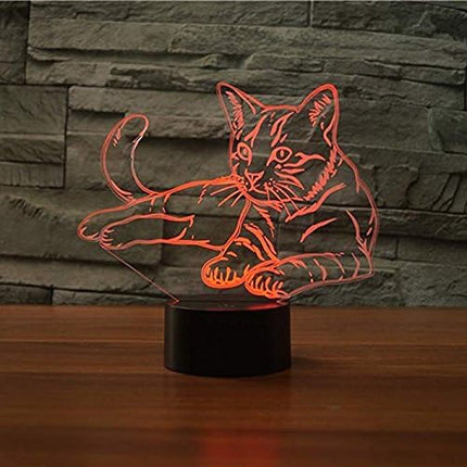 Creative Cat Night Light USB Powered Touch Switch Remote Control LED Decor Optical Illusion 3D Lamp 7/16 Colors Changing Children Kids Toy Christmas Xmas Brithday Gift - LeafyLoom