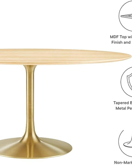 Modway Lippa Dining Table, 60", Gold Natural - LeafyLoom