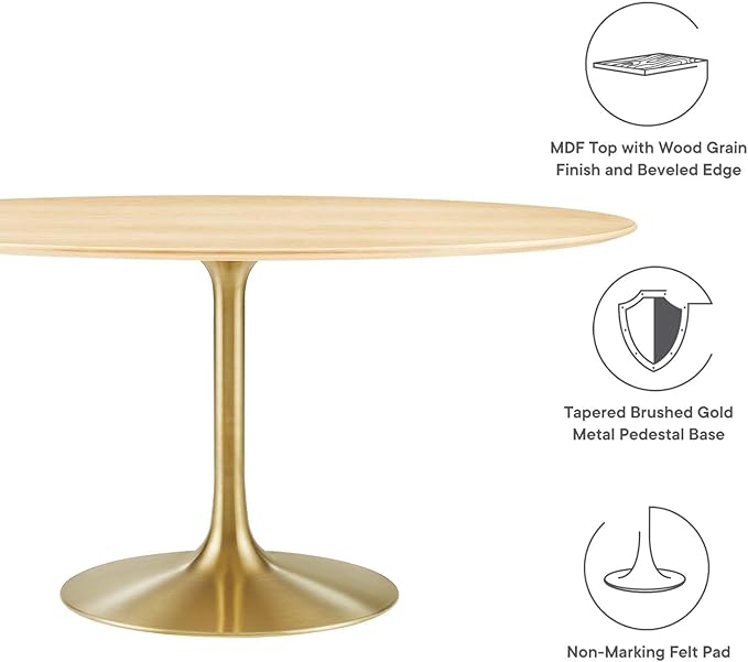 Modway Lippa Dining Table, 60", Gold Natural - LeafyLoom