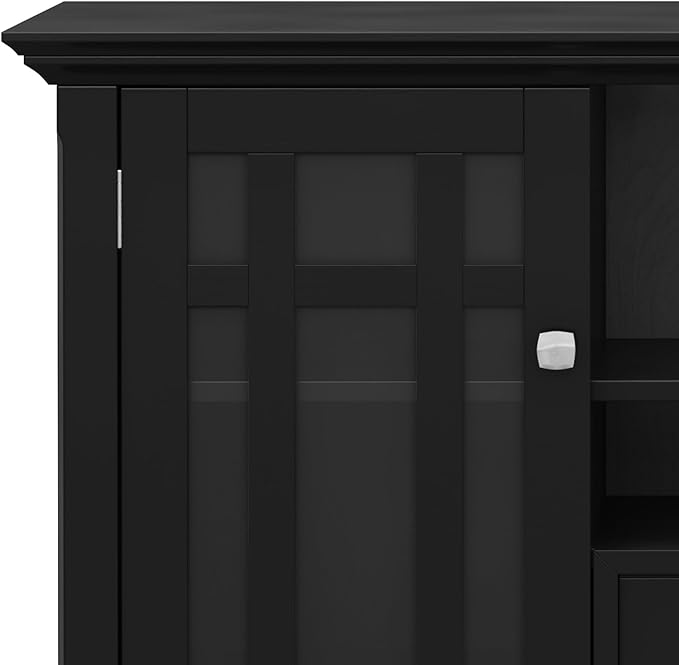 SIMPLIHOME Bedford SOLID WOOD Wide Transitional Media Stand for TVs up to 60 inches for The Living Room and Entertainment Center, 53 inch, Black - LeafyLoom