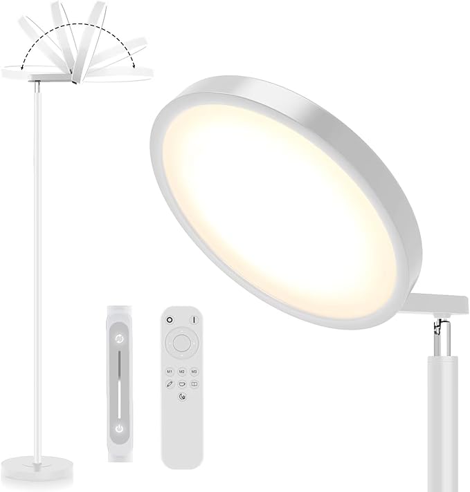 JOOFO Sky LED Floor Lamp,Folding Modern Torchiere Floor Lamp,Bright Dimmable Led Floor Lamp with Remote &Touch Control,5 Color Temperatures,Tall Standing Lamp for Living Room,Office, Bedroom(White) - LeafyLoom