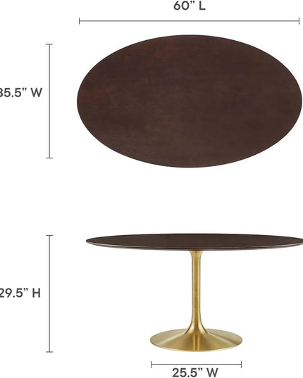 Modway Lippa Dining Table, 60", Gold Cherry Walnut - LeafyLoom