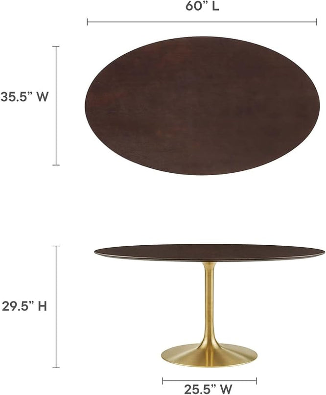 Modway Lippa Dining Table, 60", Gold Cherry Walnut - LeafyLoom