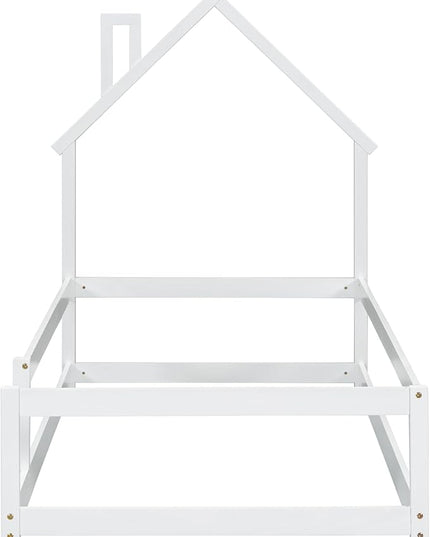 Bellemave Twin Size House-Shaped Headboard Floor Bed with Fences, Wooden Montessori Bed for Kids,House Bed Twin Frame for Girls,Boys (White) - LeafyLoom