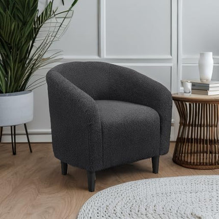 Yaheetech Accent Barrel Chair, Boucle Fabric Club Chair, Furry Sherpa Elegant Armchair with Cozy Soft Padded, Suitable for Living Room Bedroom Reception Room Office, Dark Gray - LeafyLoom