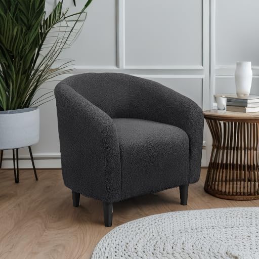 Yaheetech Accent Barrel Chair, Boucle Fabric Club Chair, Furry Sherpa Elegant Armchair with Cozy Soft Padded, Suitable for Living Room Bedroom Reception Room Office, Dark Gray - LeafyLoom