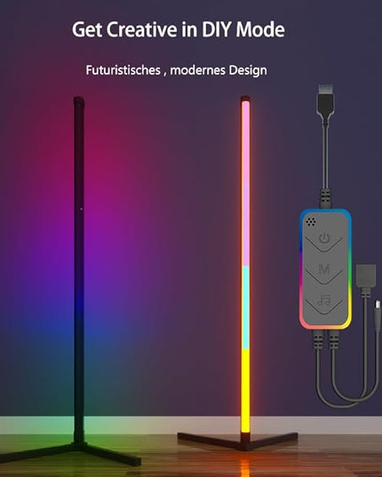 RGB Corner Floor Lamp, 47.24in RGB Color Changing Mood Light WIFI APP and Remote Control Music Sync LED 16M Dimmable Modes Modern Floor Lamp for Living Room, Light Timing - LeafyLoom
