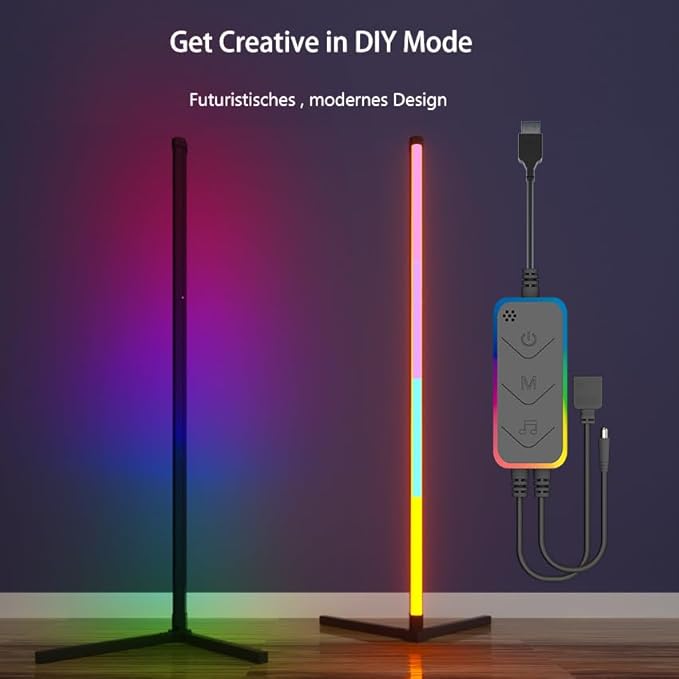 RGB Corner Floor Lamp, 47.24in RGB Color Changing Mood Light WIFI APP and Remote Control Music Sync LED 16M Dimmable Modes Modern Floor Lamp for Living Room, Light Timing - LeafyLoom