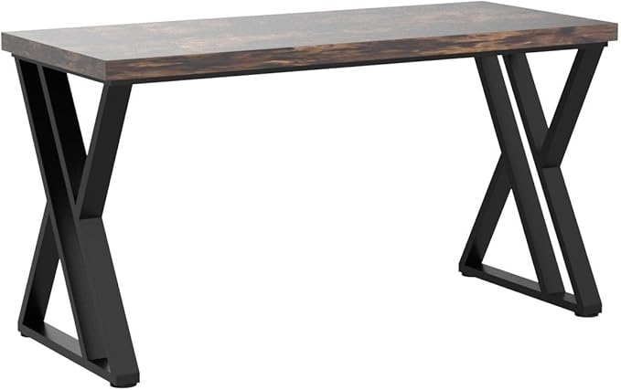 55 Inch Large Simple Industrial Computer Desk Study Writing Table Home Office Workstation,Rustic Brown - LeafyLoom