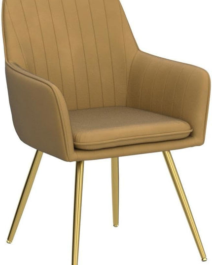 CangLong Furniture Modern Living Dining Room Accent Arm Chairs Club Guest Metal, Set of 2, Brown+Gold Legs - LeafyLoom
