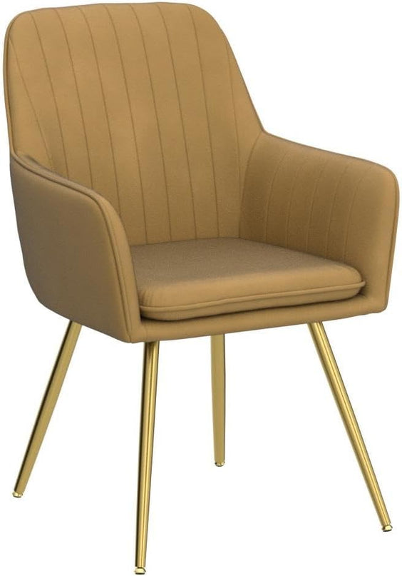 CangLong Furniture Modern Living Dining Room Accent Arm Chairs Club Guest Metal, Set of 2, Brown+Gold Legs - LeafyLoom