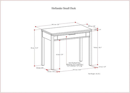 SIMPLIHOME Hollander SOLID WOOD Contemporary 38 inch Wide Small Desk in Warm Walnut Brown for The Office Desk, Writing Table, Workstation and Study Table - LeafyLoom