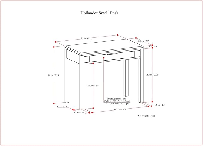 SIMPLIHOME Hollander SOLID WOOD Contemporary 38 inch Wide Small Desk in Warm Walnut Brown for The Office Desk, Writing Table, Workstation and Study Table - LeafyLoom