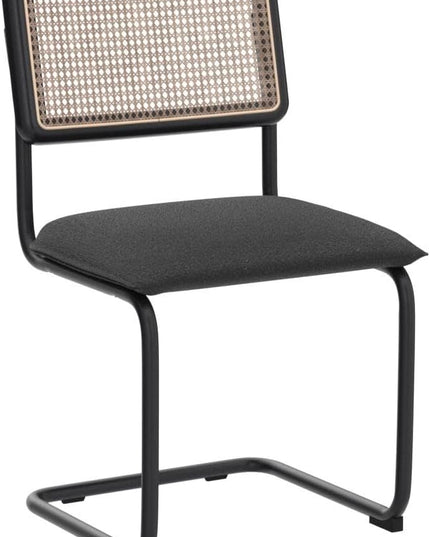 Zesthouse Mid Century Modern Dining Chairs Set of 2, Upholstered Boucle Kitchen Chairs, Famous Breuer Designed Chairs, Armless Accent Chairs with Natural Cane Back & Stainless Chrome Base - LeafyLoom