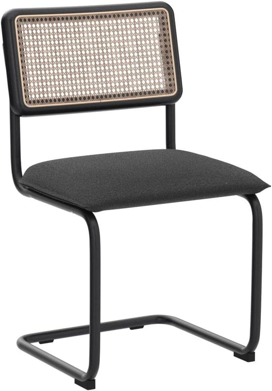 Zesthouse Mid Century Modern Dining Chairs Set of 2, Upholstered Boucle Kitchen Chairs, Famous Breuer Designed Chairs, Armless Accent Chairs with Natural Cane Back & Stainless Chrome Base - LeafyLoom