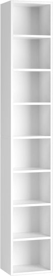 FOTOSOK 8-Tier Media Tower Rack, 11.6 X 9.3 X 70.9 Inches CD DVD Slim Storage Cabinet with Adjustable Shelves, Tall Narrow Bookcase Display Bookshelf for Home Office, white - LeafyLoom