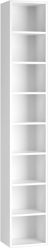 FOTOSOK 8-Tier Media Tower Rack, 11.6 X 9.3 X 70.9 Inches CD DVD Slim Storage Cabinet with Adjustable Shelves, Tall Narrow Bookcase Display Bookshelf for Home Office, white - LeafyLoom