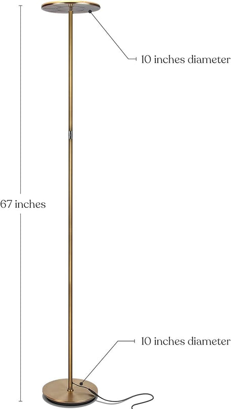 Brightech Sky Flux Dimmable LED Floor Lamp – Super Bright Floor Lamp for Living Room and Offices – Torchiere Standing Lamp with 3 Light Options, Tall Lamp for Bedroom Reading and More - Brass - LeafyLoom