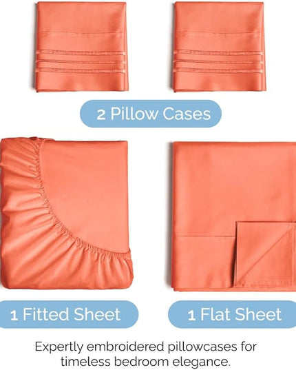 Full Size 4 Piece Sheet Set - Comfy Breathable & Cooling Sheets - Hotel Luxury Bed Sheets for Women & Men - Deep Pockets, Easy-Fit, Extra Soft & Wrinkle Free Sheets - Coral Oeko-Tex Bed Sheet Set - LeafyLoom