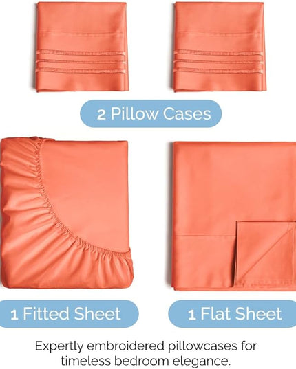 King Size 4 Piece Sheet Set - Comfy Breathable & Cooling Sheets - Hotel Luxury Bed Sheets for Women & Men - Deep Pockets, Easy-Fit, Extra Soft & Wrinkle Free Sheets - Coral Oeko-Tex Bed Sheet Set - LeafyLoom