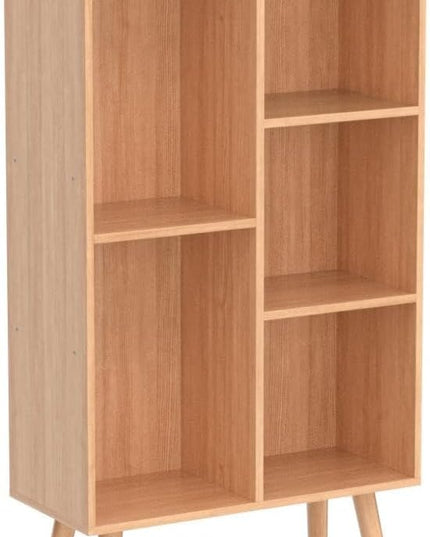 LEYAOYAO Wooden 5 Cube Bookshelf, Natural 3 Tier Book Shelf with Legs, Modern Open Storage Organizer,Boho Bookcase,Display Cabinet Shelf Free Standing Bookshelves for Bedroom,Living Room,Study - LeafyLoom