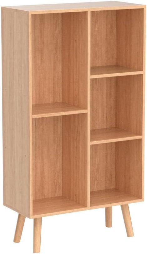 LEYAOYAO Wooden 5 Cube Bookshelf, Natural 3 Tier Book Shelf with Legs, Modern Open Storage Organizer,Boho Bookcase,Display Cabinet Shelf Free Standing Bookshelves for Bedroom,Living Room,Study - LeafyLoom