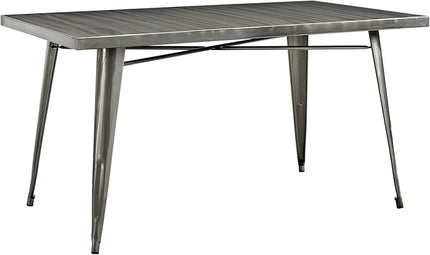 Modway Alacrity 60" Rustic Modern Farmhouse Stainless Steel Metal Rectangle Dining Table in Gunmetal - LeafyLoom