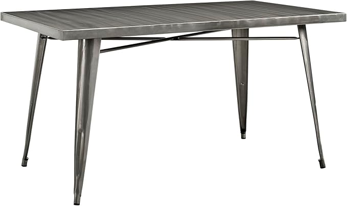 Modway Alacrity 60" Rustic Modern Farmhouse Stainless Steel Metal Rectangle Dining Table in Gunmetal - LeafyLoom