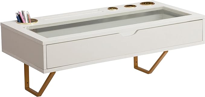 ALIMORDEN Floating Shelf with Drawer,Floating Drawer for Bathroom, White Wall Mounted Desk,Pull Out Drawer, 31 inch Surface, Floating Wall Desk, Hanging Desk, White - LeafyLoom