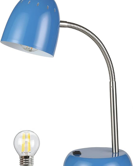 Eye-Caring Table Lamp of Simple Designs Home E26 Led Screw Basic Metal Desk Lamp with Flexible Gooseneck Hose Neck Study Lamp for Bedroom Office Living Room Convenient On/Off Switch (Light Blue) - LeafyLoom