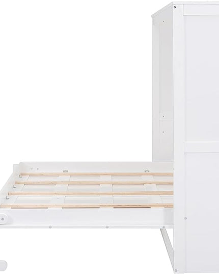 Merax Modern Farmhouse Solid Wood Murphy Bed Chest/Space Saving/Wood Slat Support/Full,White - LeafyLoom