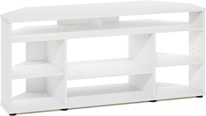 Furinno Jensen Entertainment Center, 55 Inch TV Size, White - LeafyLoom